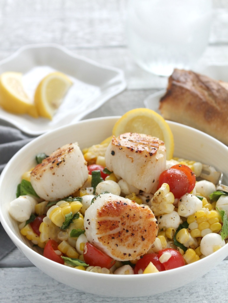 Scallops with Peach, Corn, Tomato and Parsley Salad Just Farmed