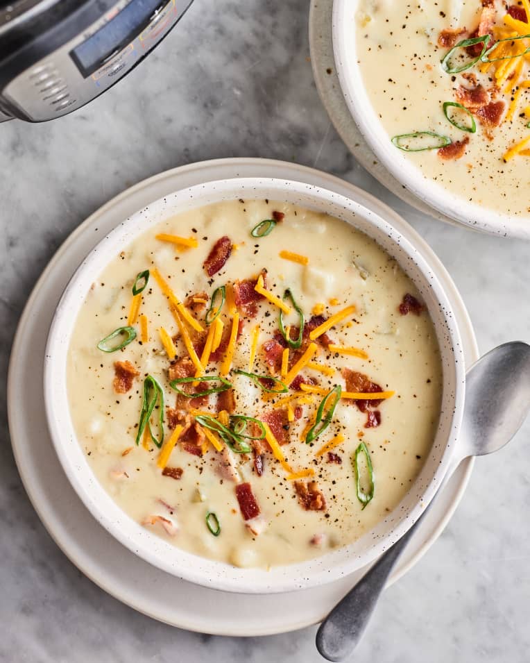 Easy Potato Soup with Cheddar, Bacon and Scallions – Just Farmed